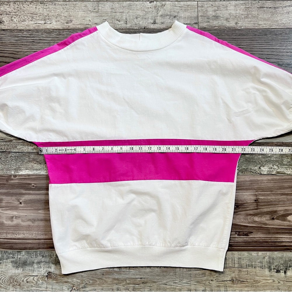 Vintage 80s Asher III Color Block Top Sz M White Pink Cotton Linen Retro Street - Picture 12 of 16
